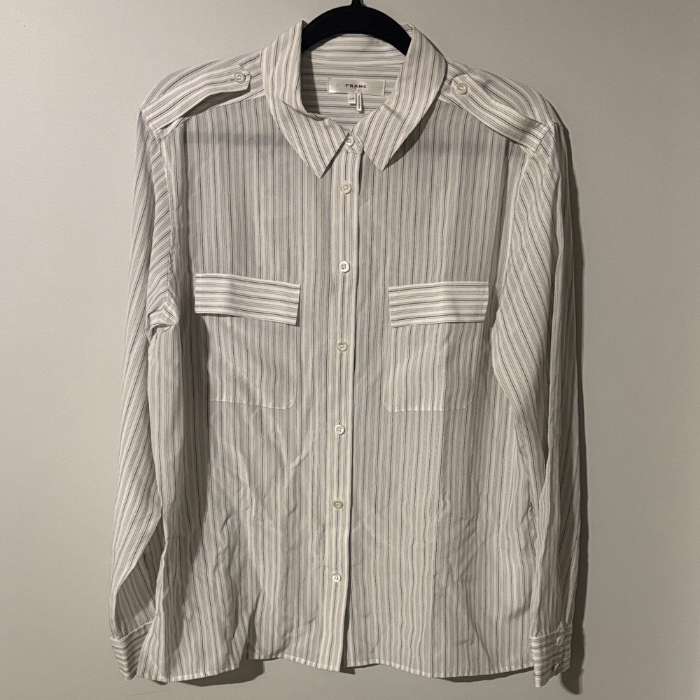 Frame Denim Women's White Striped Button Down Shirt